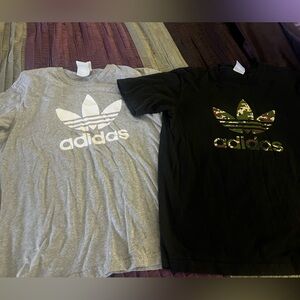 Adidas Mens Medium- Gray and Black Tees with Logo (2 shirts)